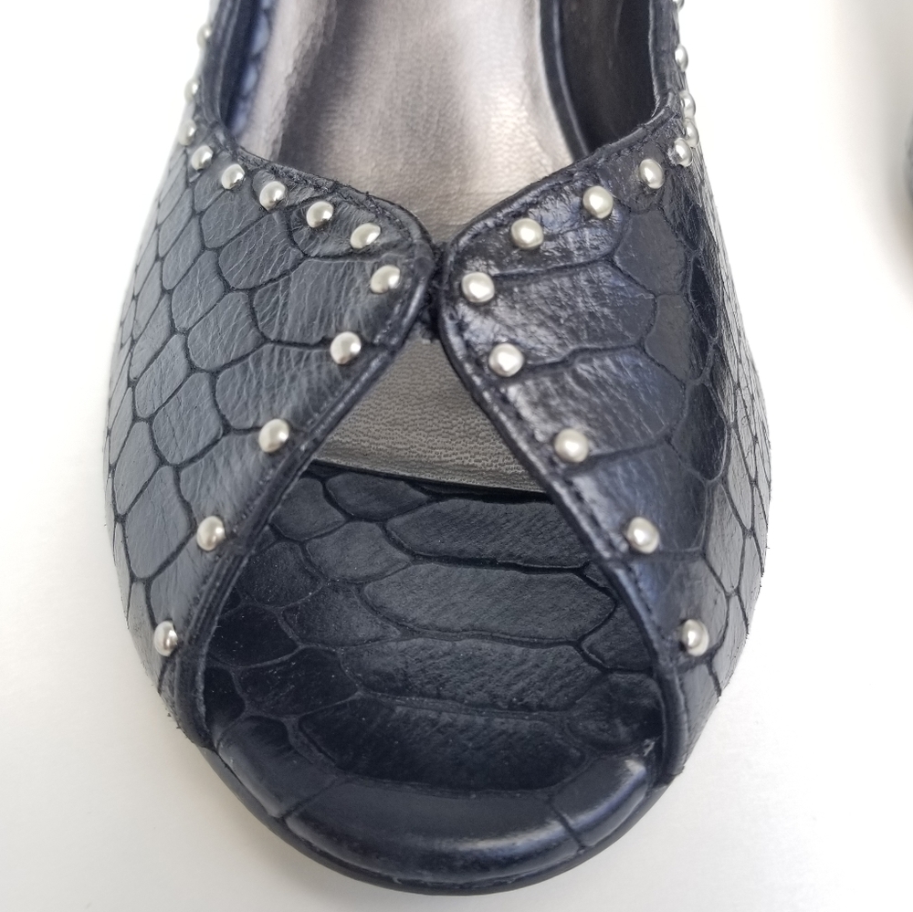 Talbots Black Textured Open Toe Heels, Size 8b - image 3